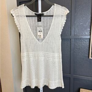 Ralph Lauren Black Label Womens Linen Ivory Lace Crochet Knit Vintage Top LG NWT